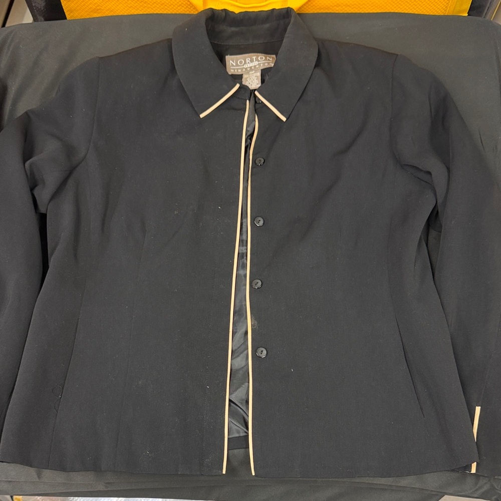 Norton McNaughton Black Jacket with Tan Trim size 10p needs cleaning ADI